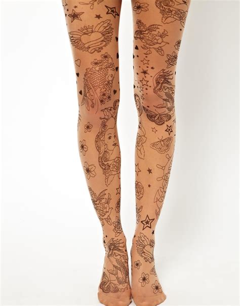 Asos Asos Tattoo Tights In Natural Lyst