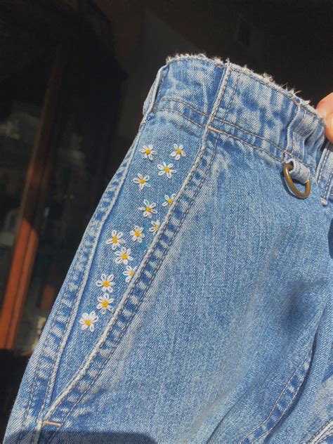Daisy Embroidered Jean Shorts Embroidered Clothes Embroidered Denim