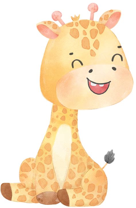 Cute Watercolour Happy Baby Innocence Giraffe Wildlife Animal Cartoon