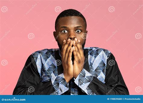Shocked African American Guy Covering His Mouth Stock Photo Image Of