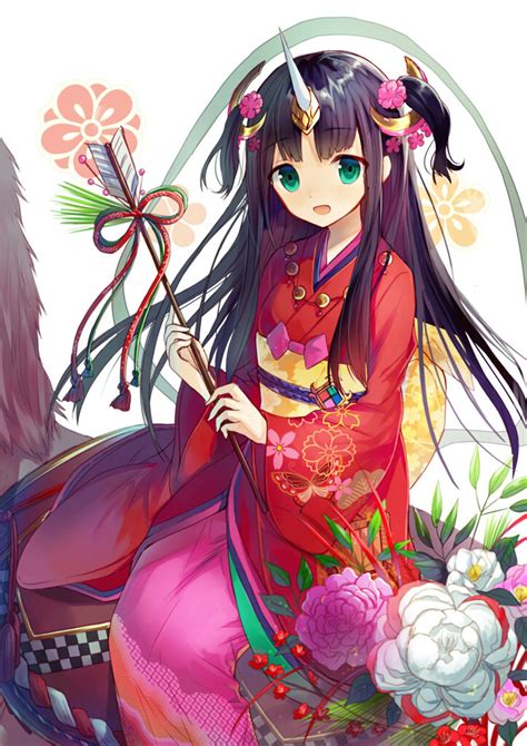 Anime Girl Cute Beautiful Dress Long Hair Kimono Flower Wallpaper