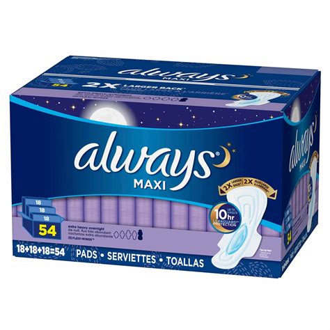 Always Extra Heavy Overnight Maxi Pads With Flexi Wings 54 Ct