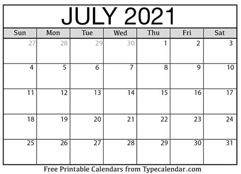 Calendar for july 2021 (russia). Free Printable July 2021 Calendars