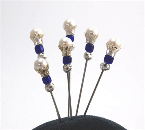 Pearl Pins Set Of 6 Medium Long With Silver Plated Filigree Etsy