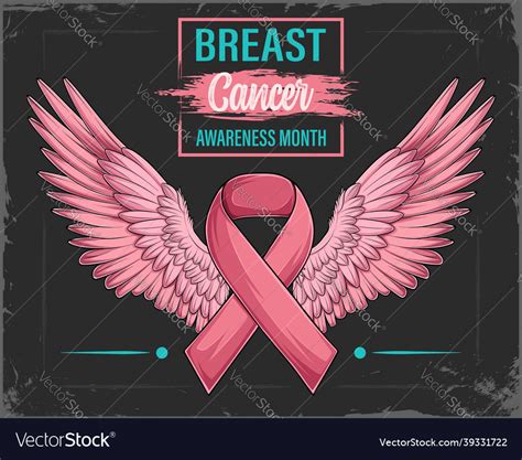 Pink Ribbon With Angel Wings Breast Cancer Vector Image