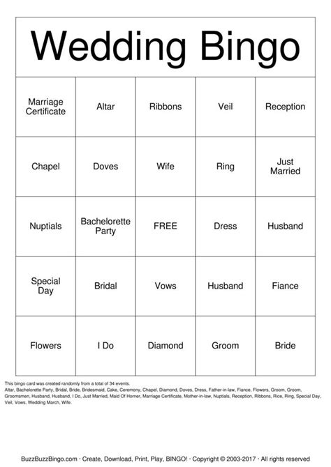 Wedding Ceremony Bingo Cards To Download Print And Customize