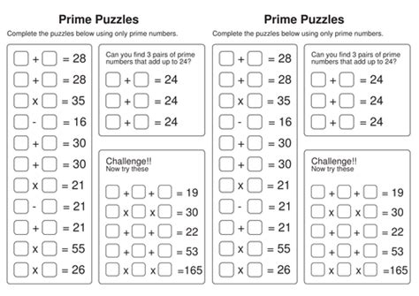 Prime Numbers Puzzle Worksheet