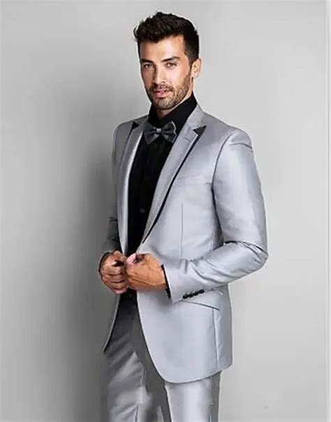 2017 latest coat pant designs silver grey satin men suit formal slim fit classic blazer custom