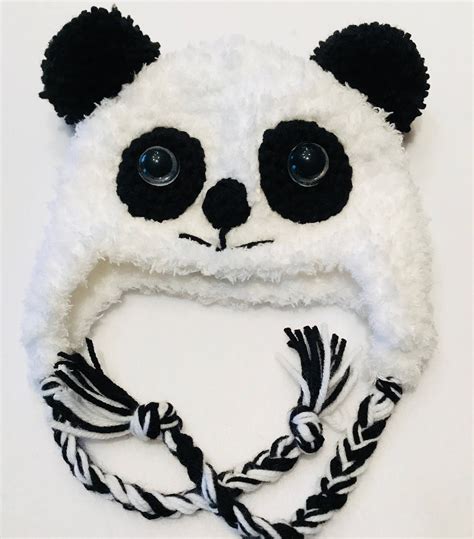 Furry Panda Ear Flap Hat Baby Panda Hat Halloween Hat Etsy