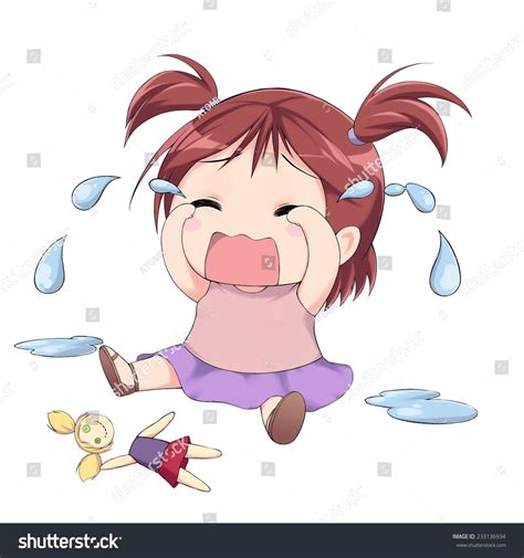 Anime Little Girl Crying Before Broken Stock Illustration