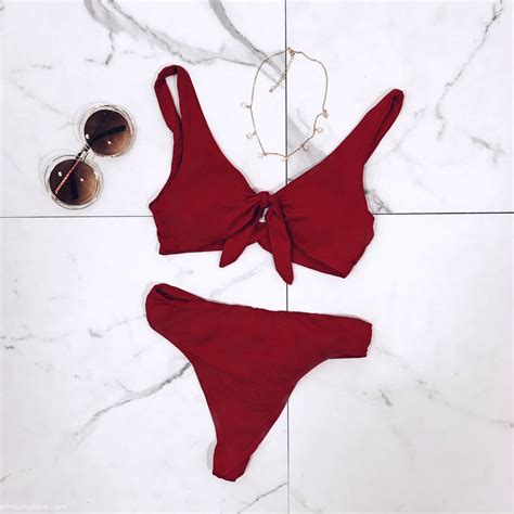 Red Tie Front Bikini Outfit Amazing Lace