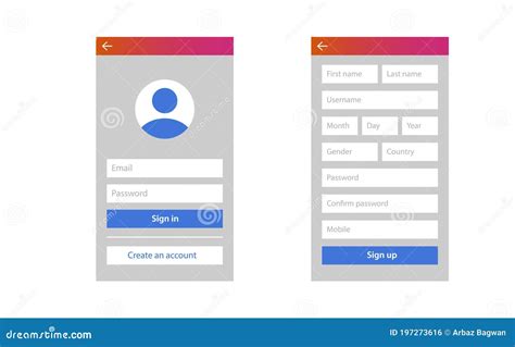 Login Sign In Create An Account Sign Up Page Stock Vector