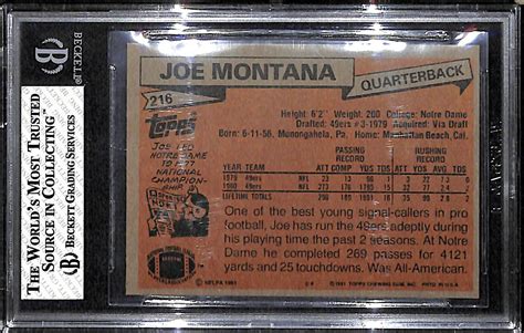 Javascript is required for the selection of a player. Lot Detail - 1981 Topps Joe Montana Rookie Card BVG 7