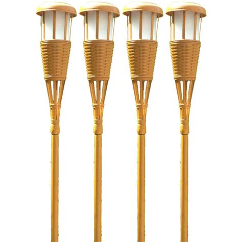 Newhouse Lighting Bamboo Solar Tiki Torch 4 Pack Tikiled4 The Home