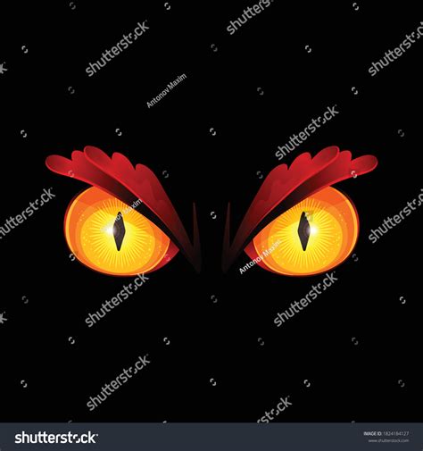 Vektor Stok Scary Yellow Eyes Vector Illustration Glowing Tanpa