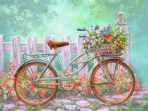 Art Bicycle With Flowers In The Basket Bicycle Painting Bicycle Art