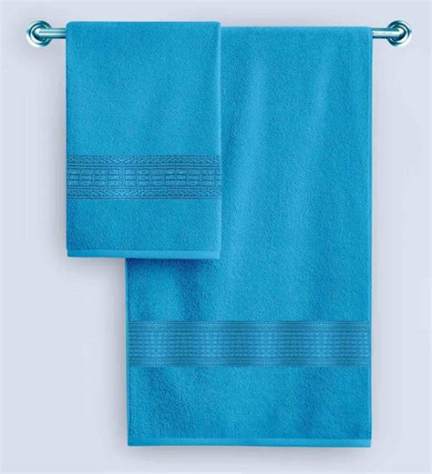 Buy Blue Solid 550 Gsm Cotton 6 Pieces Towel Set By Livpure Online