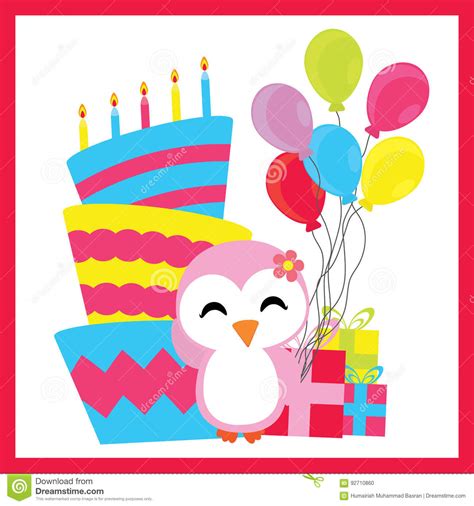 Cute Penguin Girl With Birthday Cake Balloons And Ts Cartoon