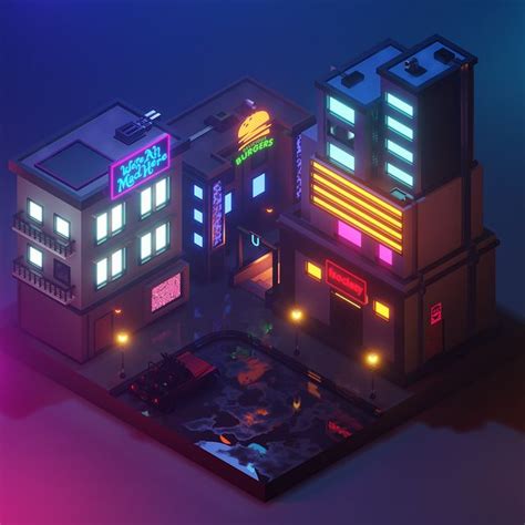 Isometric City Diorama Made By Me Outrun Isometric Art City