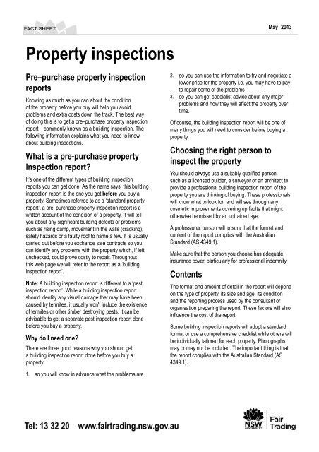Property Inspections Nsw Fair Trading