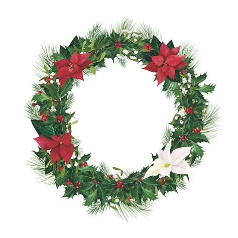 Premium Photo Wreath Holly Christmas Poinsettia Mistletoe Isolated On