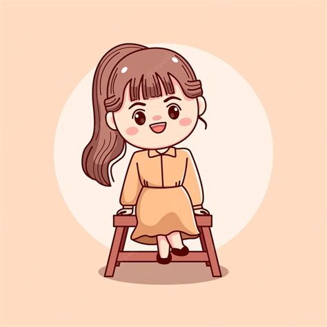 Premium Vector Cute Beautiful Girl Sitting On The Chair Mascot