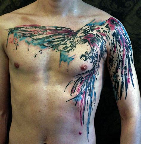 Mens Chest Watercolor Tattoo