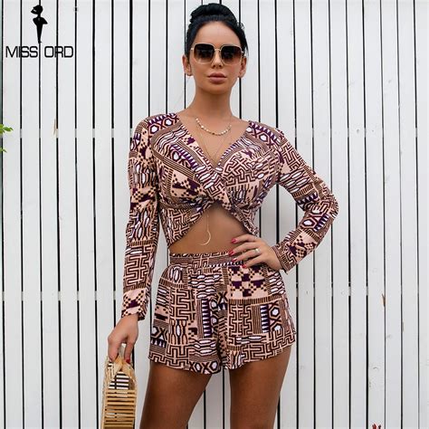 Missord 2018 Sexy Women Sexy V Neck Print Retro Cross Rompers Elegant Casual Playsuit Ft9576