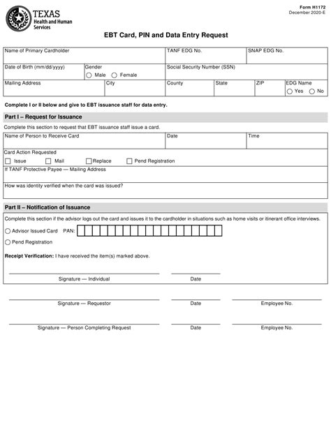 Maybe you would like to learn more about one of these? Form H1172 Download Fillable PDF or Fill Online Ebt Card, Pin and Data Entry Request Texas ...