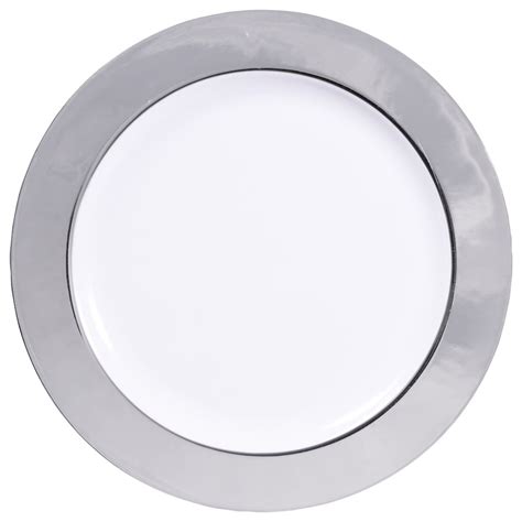 Bulk Silver Rimmed White Plastic Dinner Plates 1025 In 4 Ct Packs