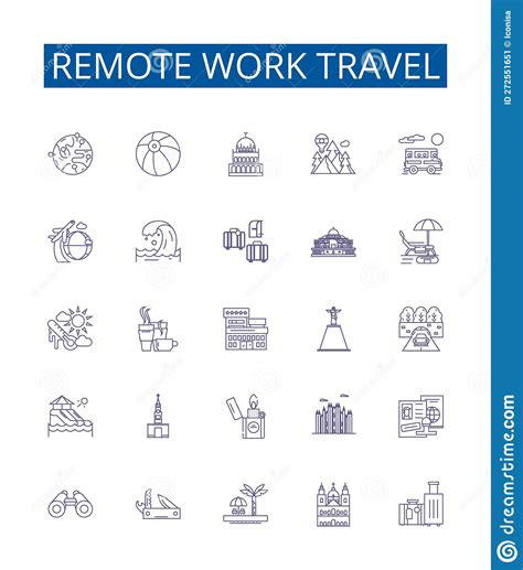 Remote Work Travel Line Icons Signs Set. Design Collection of Remote