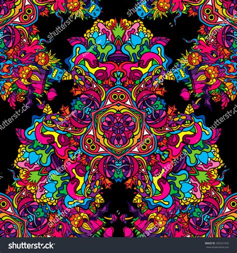 60s Hippie Psychedelic Art Seamless Pattern Stock Vector 335327453