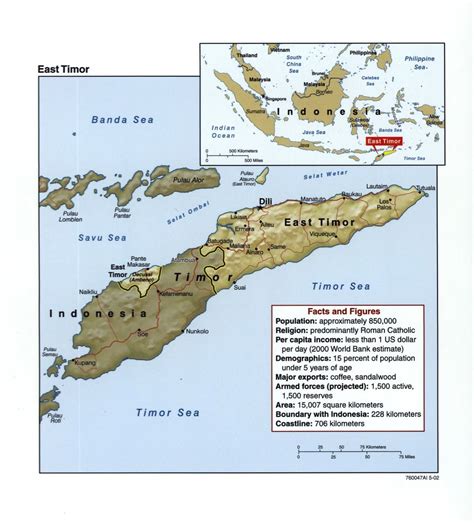 Large Detailed Political Map Of East Timor With Relief Roads And Major