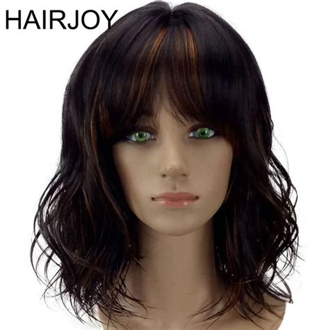 Hairjoy Women Synthetic Wig Loose Wave Medium Length Brown Ombre Hair