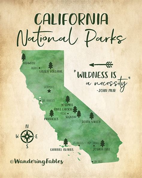 California National Parks Map Adventure Travel Mountains Forest