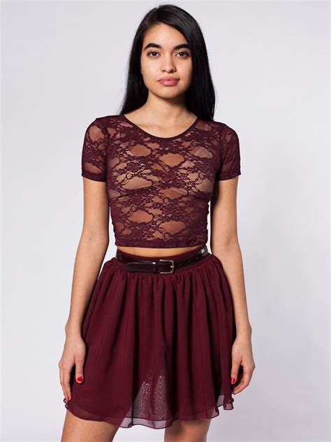 Stretch Floral Lace Crop Top American Apparel Lace Short Sleeve Top