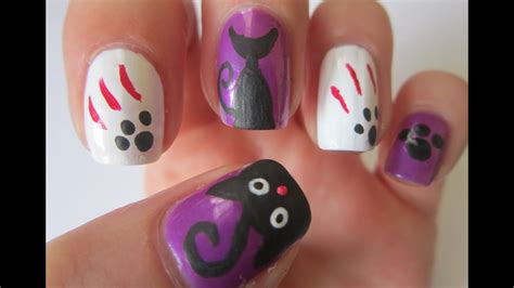 Halloween Nail Art Designs Black Cats Nails Tutorial Youtube
