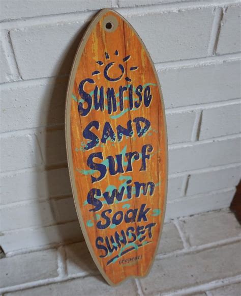 Sunrise Sand Surf Swim Sunset Repeat Orange Surfboard Sign Surfer Home Decor New Surfer Home