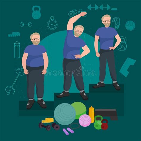 Before And After Weight Loss Men Concept Fitness Vector Illustration
