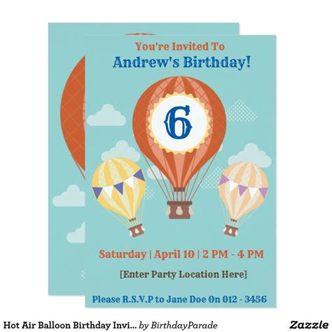 Hot Air Balloon Birthday Invitations Birthday Balloons