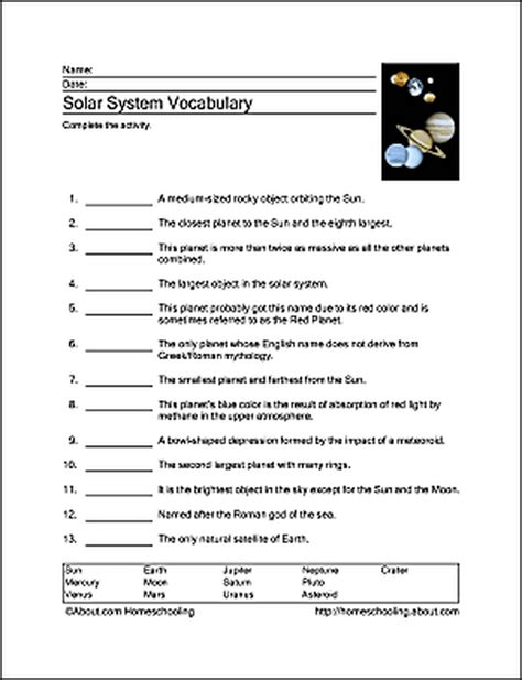 Free Printable Worksheets To Teach Your Child About The Solar System