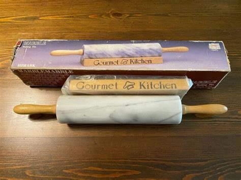 Gourmet Kitchen Himark Marble Rolling Pin With Wooden Handles New Original Box Ebay