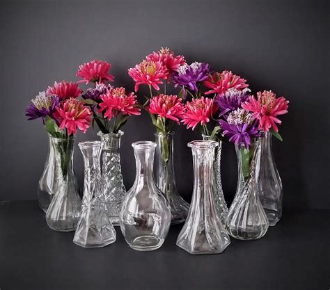 Set Of Vintage Clear Glass Vases Small Clear Glass Bud Vases