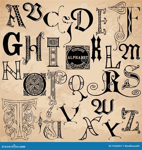 Vintage Alphabet Hand Drawn Font Vector Illustration Cartoondealer