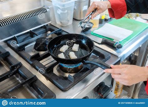 Chef Frying Lard On Hearth Stock Image Image Of Stainless 257169835