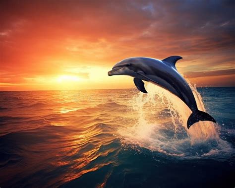 Dolphin Jumping In The Ocean At Night Stock Illustration