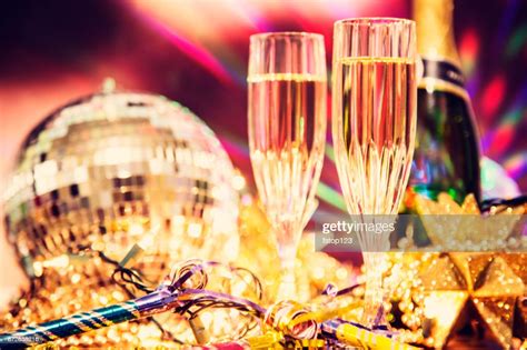 New Years Eve Holiday Party With Champagne Disco Ball Decorations High