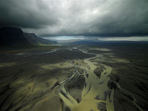 Aerial Shot Of Meandering Glacier Rivers In South Iceland Photograph By