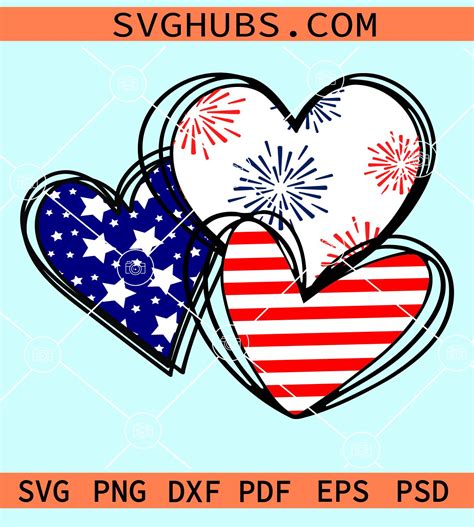 Red White And Blue Hearts Svg Patriotic Hearts Svg 4th Of July Svg