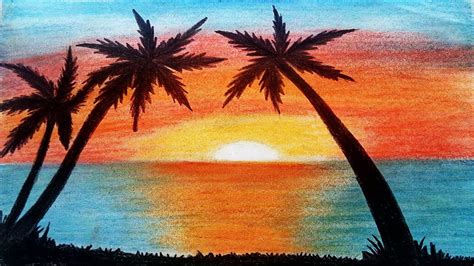 How To Draw A Scenery Of Sunset Step By Step Goimages Free
